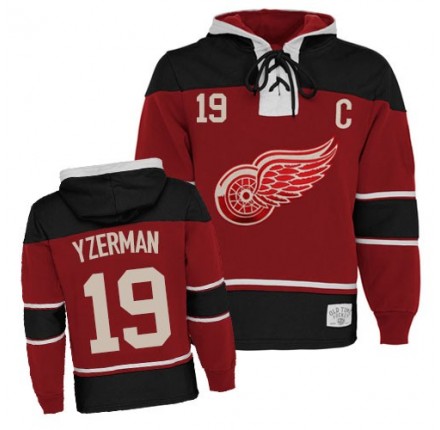 NHL Steve Yzerman Detroit Red Wings Old Time Hockey Authentic Sawyer Hooded Sweatshirt Jersey - Red