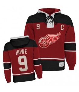 NHL Gordie Howe Detroit Red Wings Old Time Hockey Authentic Sawyer Hooded Sweatshirt Jersey - Red